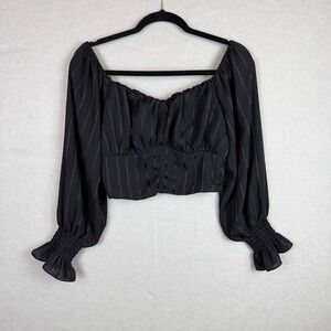 Y2K Top Victorian Black Sz L Satin Peasant Goth Renaissance Romantic Coquette